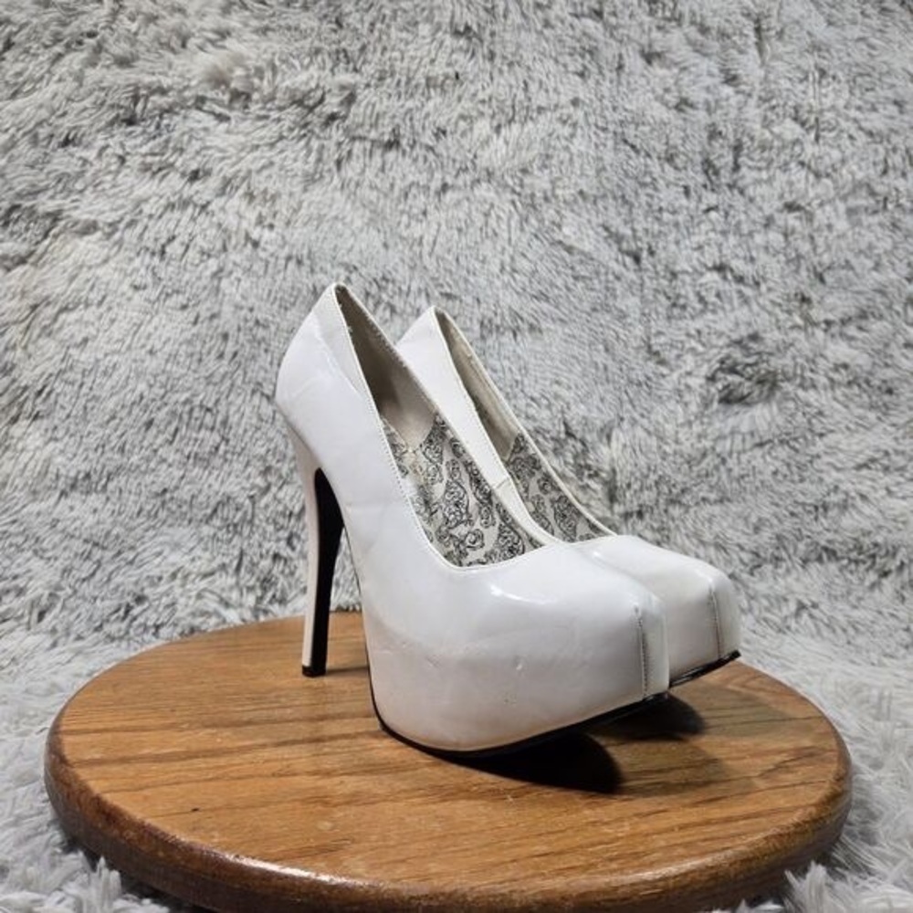 Bordello Glossy White Platform Heels